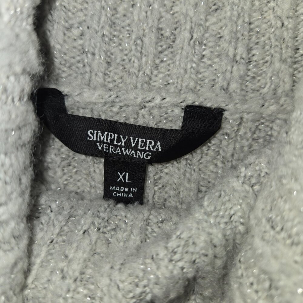 Simply Vera Wang Wind Chime Sweater XL Gray Silver Metallic Ribbed Turtleneck - Picture 4 of 7